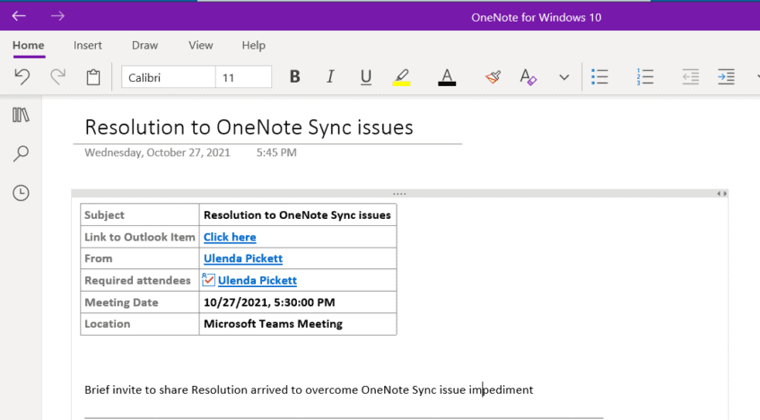 Share resolution to OneNote Sync Issue