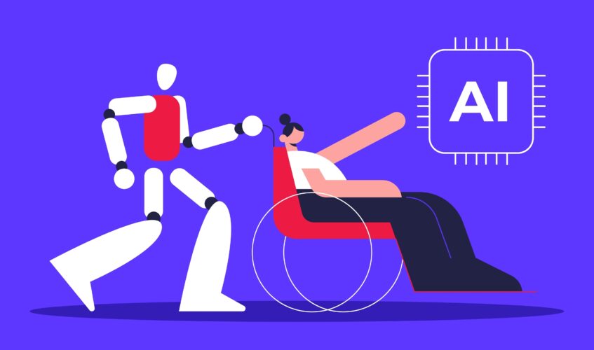 AI supporting a person in care, symbolizing how home and community-based services can benefit when artificial intelligence is given the right context.